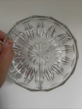 Vintage Reims Clear Cut Glass 3-Section Serving Dish - Elegant Clear